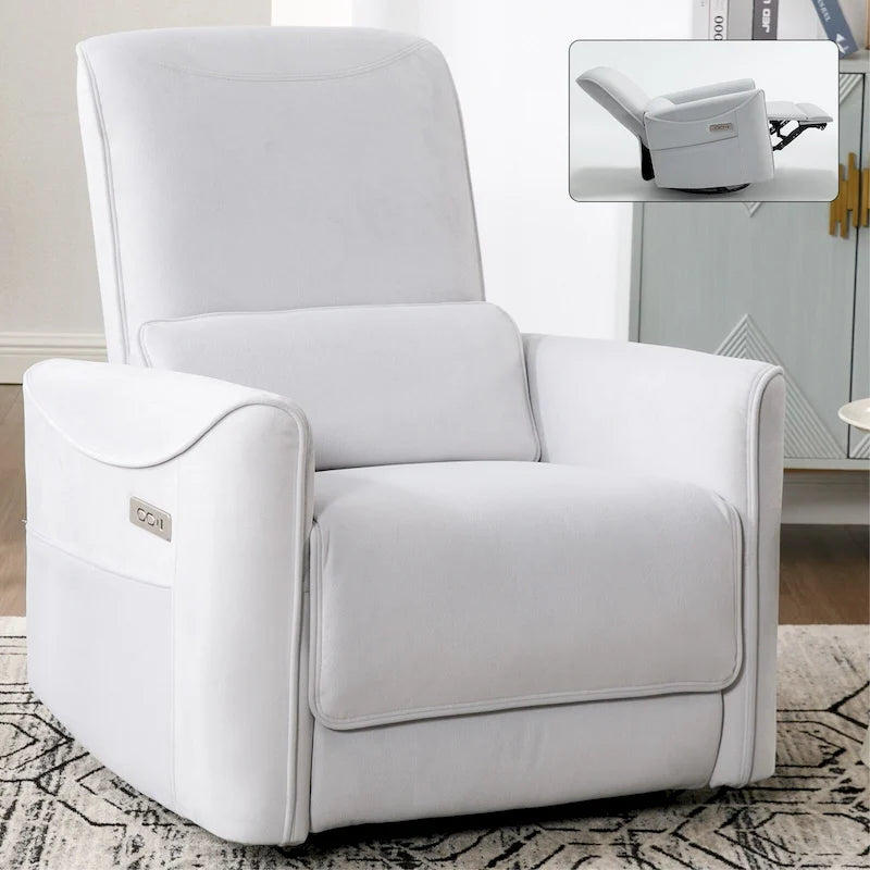 Brown Ergonomic Power Recliner with 270° Swivel, Rocking Function & USB/Type-C Ports