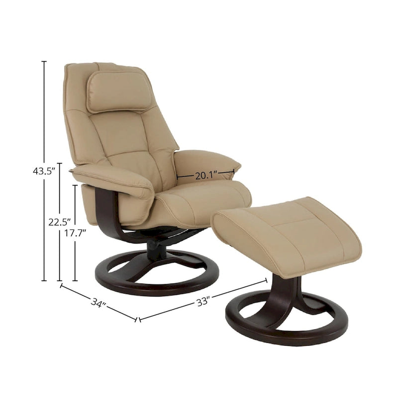 Top-Grain Leather Recliner & Ottoman with 360° Swivel, Lumbar & Neck Support