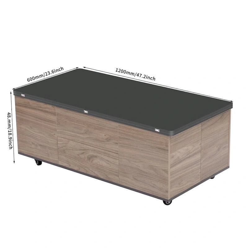 Modern Hydraulic Lift-Top Coffee Table with 3 Drawers & Locking Wheels, MDF