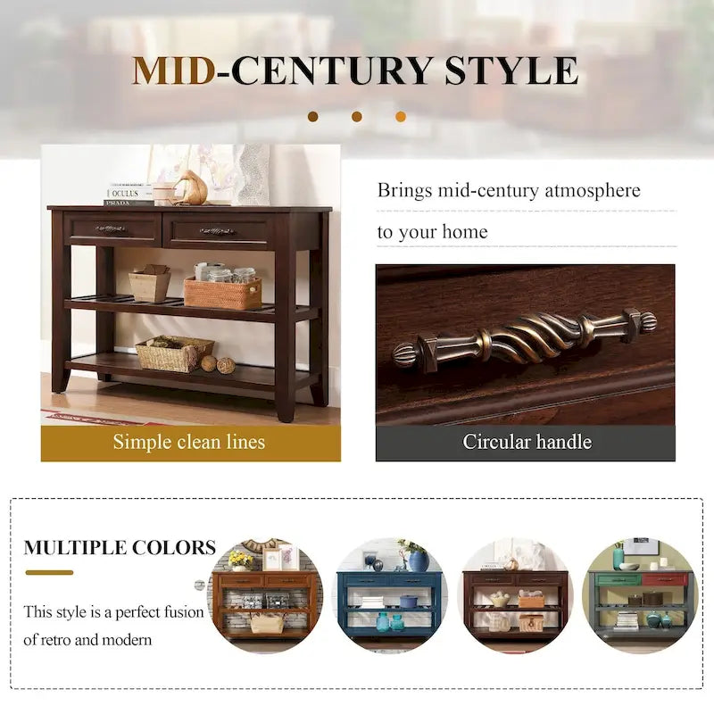 Console Sofa Table with 2 Storage Drawers and 2 Tiers Shelves