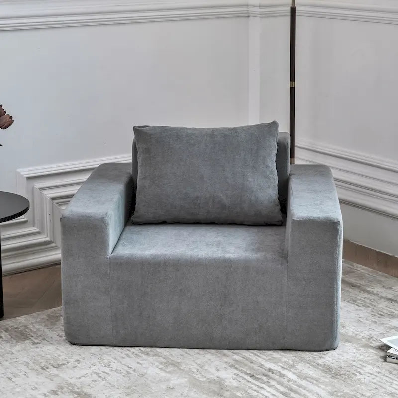 Modern Grey Memory Foam Accent Chair with Pillow, Waterproof & Stain-Resistant Fabric