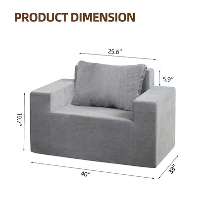 Modern Grey Memory Foam Accent Chair with Pillow, Waterproof & Stain-Resistant Fabric