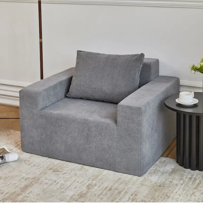 Modern Grey Memory Foam Accent Chair with Pillow, Waterproof & Stain-Resistant Fabric