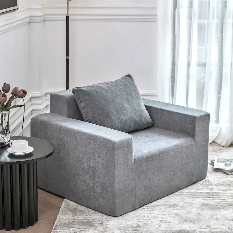 Modern Grey Memory Foam Accent Chair with Pillow, Waterproof & Stain-Resistant Fabric