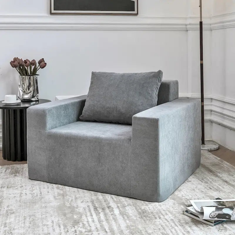 Modern Grey Memory Foam Accent Chair with Pillow, Waterproof & Stain-Resistant Fabric