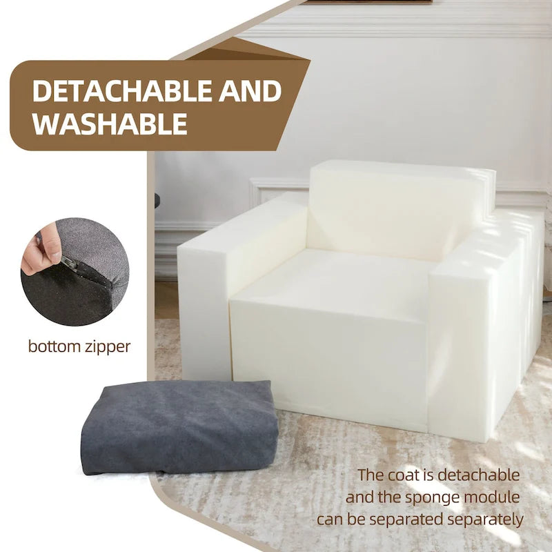 Modern Grey Memory Foam Accent Chair with Pillow, Waterproof & Stain-Resistant Fabric