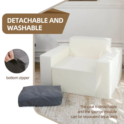 Modern Grey Memory Foam Accent Chair with Pillow, Waterproof & Stain-Resistant Fabric