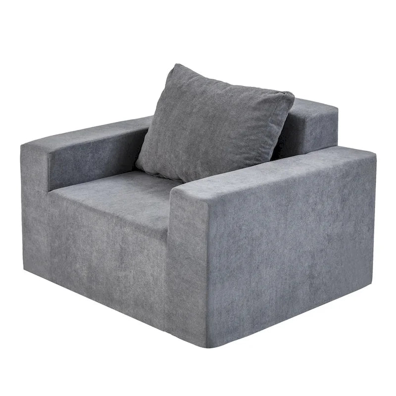 Modern Grey Memory Foam Accent Chair with Pillow, Waterproof & Stain-Resistant Fabric
