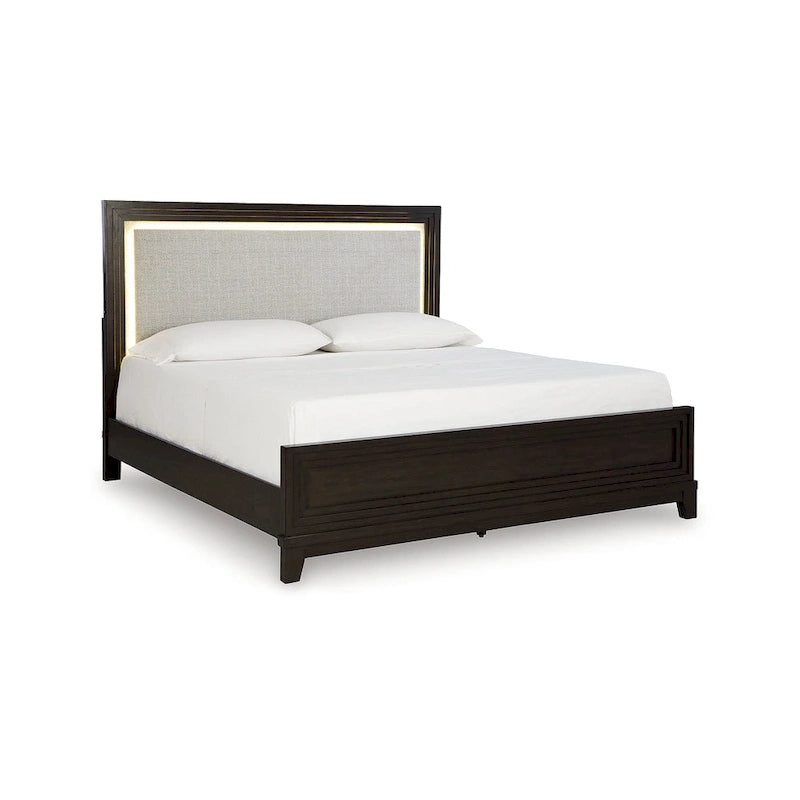 Signature Design by Ashley Neymorton Dark Brown/Gray Upholstered Panel Bed