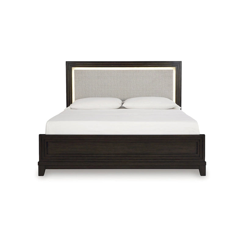 Signature Design by Ashley Neymorton Dark Brown/Gray Upholstered Panel Bed