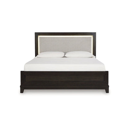 Signature Design by Ashley Neymorton Dark Brown/Gray Upholstered Panel Bed