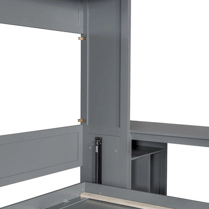 Queen Mounted Murphy Bed with Lift, Storage Cabinets & Convertible Desk