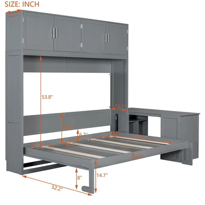 Queen Mounted Murphy Bed with Lift, Storage Cabinets & Convertible Desk