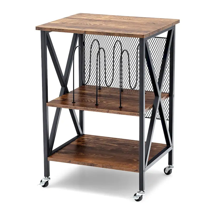 3-Tier Rolling Vinyl Record Storage Shelf with Turntable Stand & Wheels
