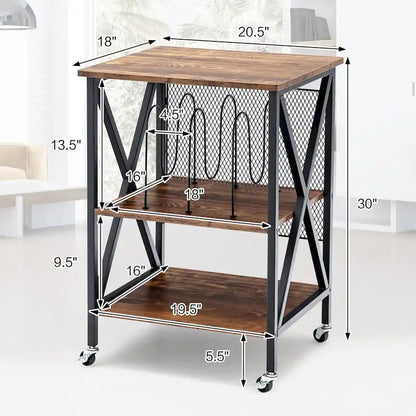 3-Tier Rolling Vinyl Record Storage Shelf with Turntable Stand & Wheels