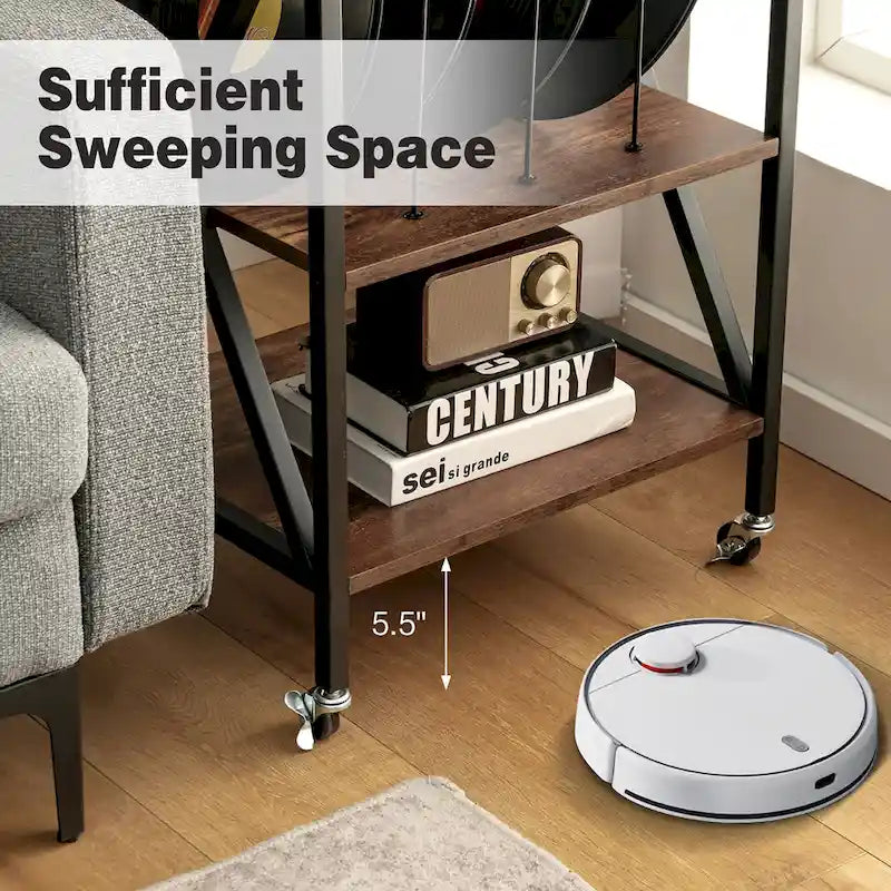 3-Tier Rolling Vinyl Record Storage Shelf with Turntable Stand & Wheels