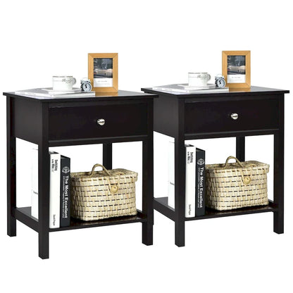 Set of 2 Modern 2-Tier Nightstands with Drawer & Open Storage, MDF Construction