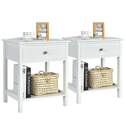 Set of 2 Modern 2-Tier Nightstands with Drawer & Open Storage, MDF Construction