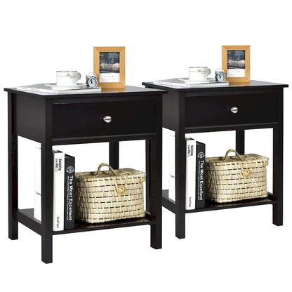 Set of 2 Modern 2-Tier Nightstands with Drawer & Open Storage, MDF Construction