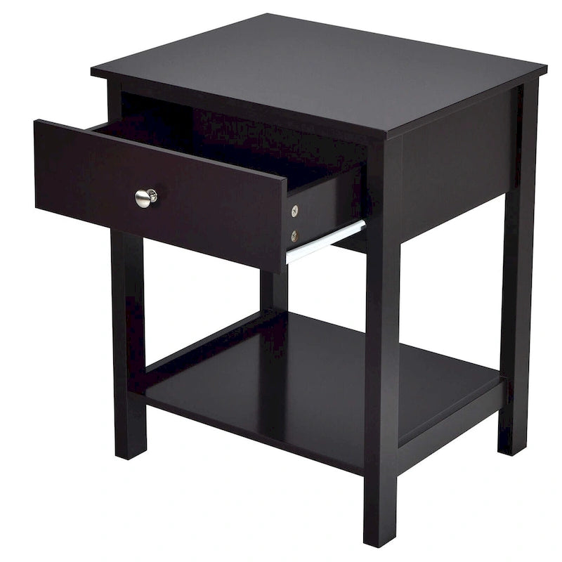 Set of 2 Modern 2-Tier Nightstands with Drawer & Open Storage, MDF Construction