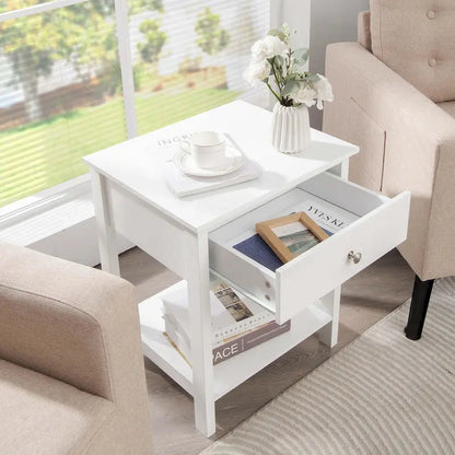 Set of 2 Modern 2-Tier Nightstands with Drawer & Open Storage, MDF Construction