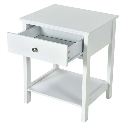 Set of 2 Modern 2-Tier Nightstands with Drawer & Open Storage, MDF Construction