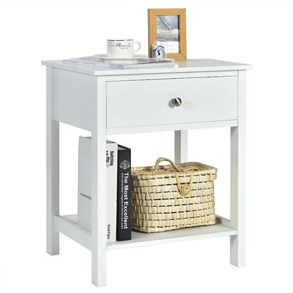Set of 2 Modern 2-Tier Nightstands with Drawer & Open Storage, MDF Construction