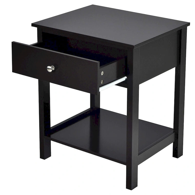 Set of 2 Modern 2-Tier Nightstands with Drawer & Open Storage, MDF Construction