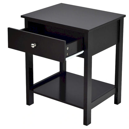 Set of 2 Modern 2-Tier Nightstands with Drawer & Open Storage, MDF Construction