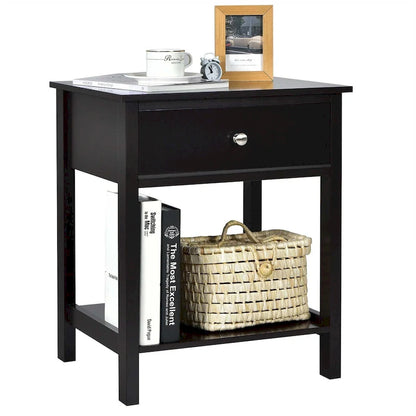 Set of 2 Modern 2-Tier Nightstands with Drawer & Open Storage, MDF Construction