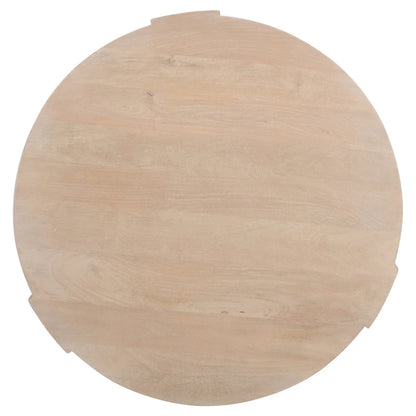 Joana Coffee Table, 35 Inch Round Drum Shape with 3 Legs, Sandblasted Natural Brown Mango Wood