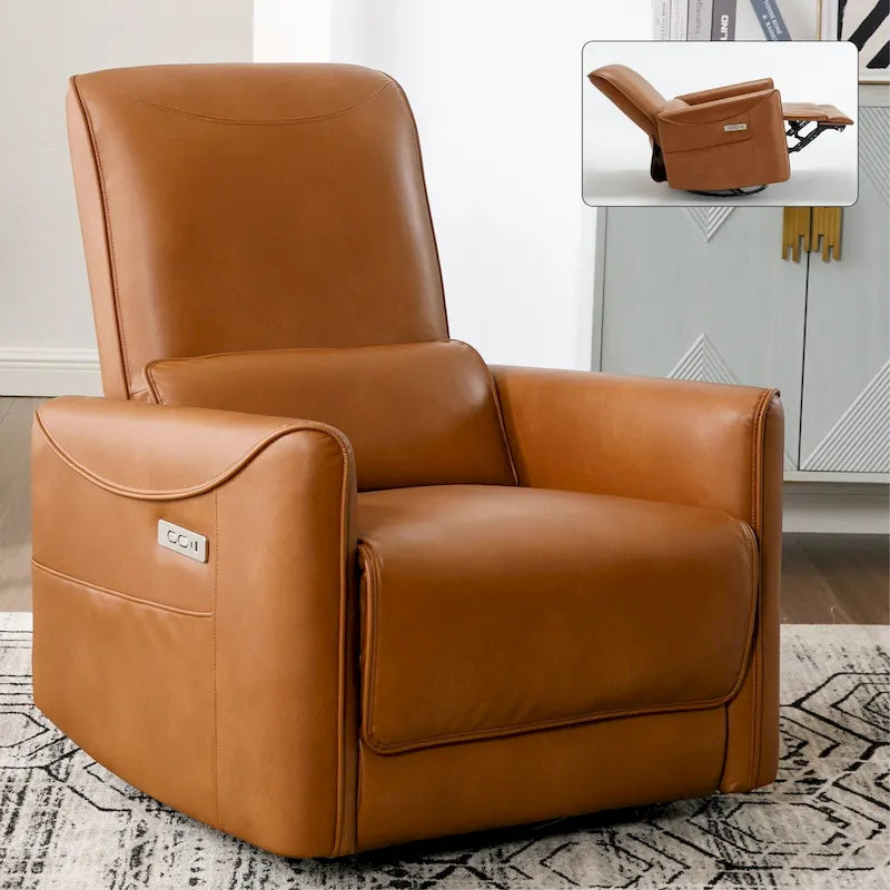 Brown Ergonomic Power Recliner with 270° Swivel, Rocking Function & USB/Type-C Ports