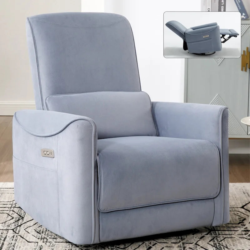 Brown Ergonomic Power Recliner with 270° Swivel, Rocking Function & USB/Type-C Ports