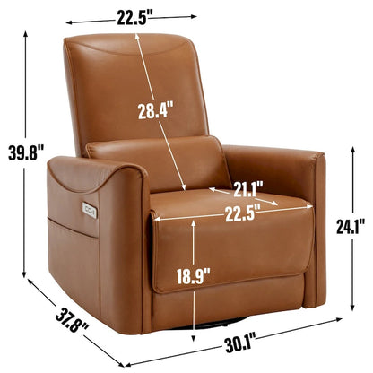 Brown Ergonomic Power Recliner with 270° Swivel, Rocking Function & USB/Type-C Ports