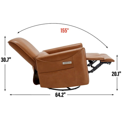Brown Ergonomic Power Recliner with 270° Swivel, Rocking Function & USB/Type-C Ports