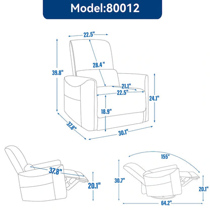 Brown Ergonomic Power Recliner with 270° Swivel, Rocking Function & USB/Type-C Ports