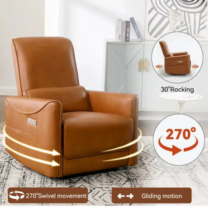 Brown Ergonomic Power Recliner with 270° Swivel, Rocking Function & USB/Type-C Ports