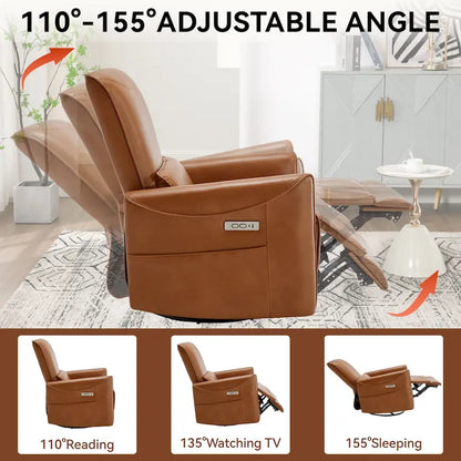 Brown Ergonomic Power Recliner with 270° Swivel, Rocking Function & USB/Type-C Ports