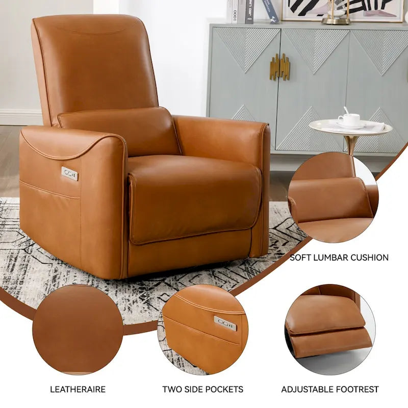 Brown Ergonomic Power Recliner with 270° Swivel, Rocking Function & USB/Type-C Ports