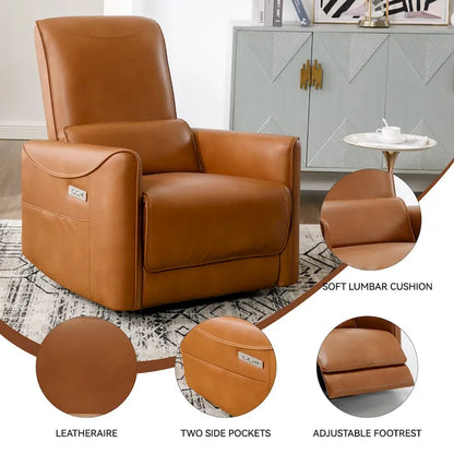 Brown Ergonomic Power Recliner with 270° Swivel, Rocking Function & USB/Type-C Ports