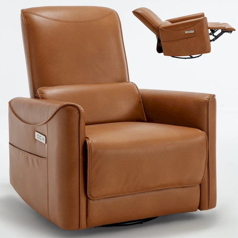 Brown Ergonomic Power Recliner with 270° Swivel, Rocking Function & USB/Type-C Ports