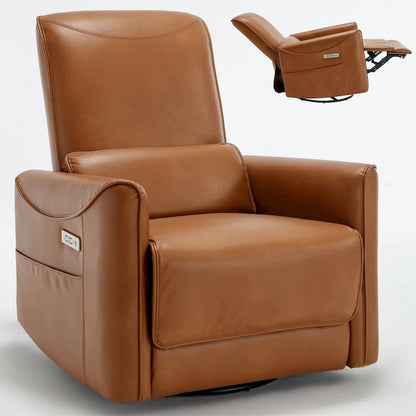 Brown Ergonomic Power Recliner with 270° Swivel, Rocking Function & USB/Type-C Ports