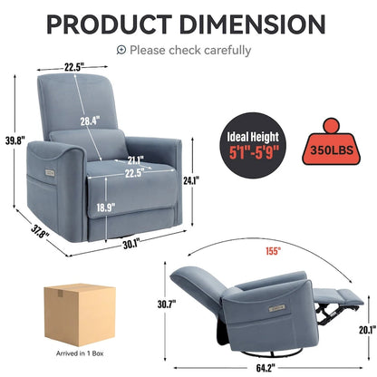 Brown Ergonomic Power Recliner with 270° Swivel, Rocking Function & USB/Type-C Ports