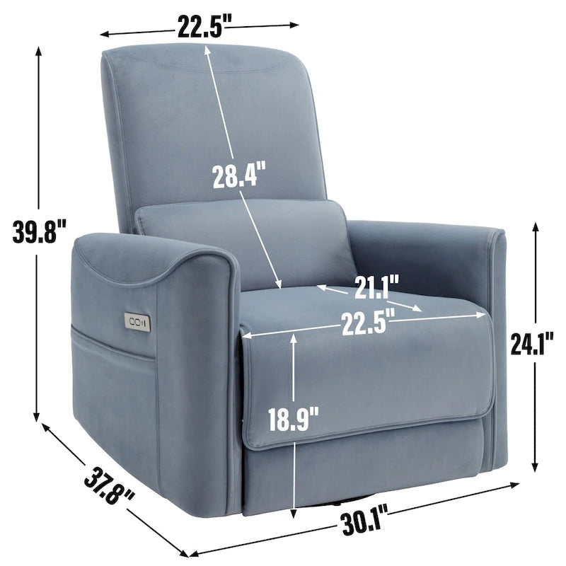 Brown Ergonomic Power Recliner with 270° Swivel, Rocking Function & USB/Type-C Ports