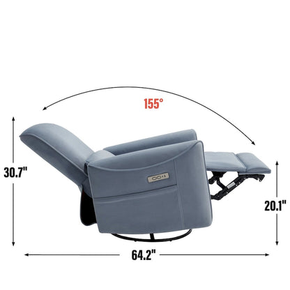 Brown Ergonomic Power Recliner with 270° Swivel, Rocking Function & USB/Type-C Ports