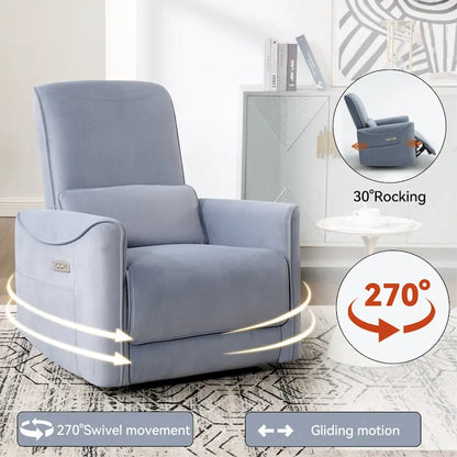 Brown Ergonomic Power Recliner with 270° Swivel, Rocking Function & USB/Type-C Ports
