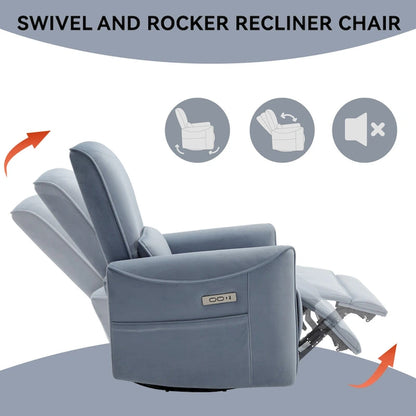 Brown Ergonomic Power Recliner with 270° Swivel, Rocking Function & USB/Type-C Ports