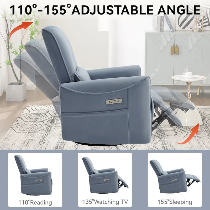 Brown Ergonomic Power Recliner with 270° Swivel, Rocking Function & USB/Type-C Ports