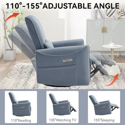 Brown Ergonomic Power Recliner with 270° Swivel, Rocking Function & USB/Type-C Ports