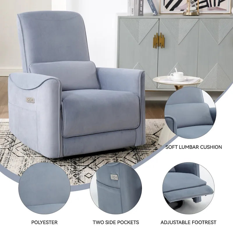 Brown Ergonomic Power Recliner with 270° Swivel, Rocking Function & USB/Type-C Ports